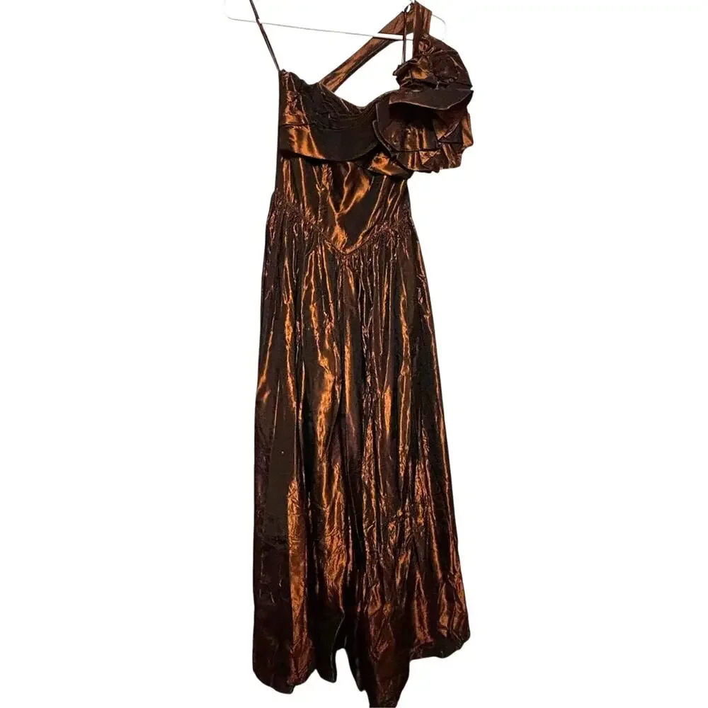 Vintage Fred Perlberg Dance Originals Copper Taffeta Ballgown One Shoulder SM
